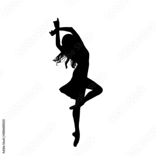 silhouette of a dancing girl in black and white color 