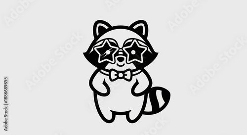 Cartoon raccoon with star glasses