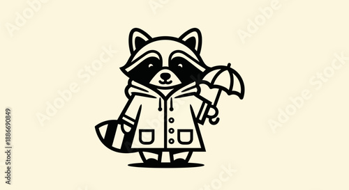 Cartoon raccoon with umbrella illustration