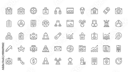 Collection of business and technology icons flat design vector illustration set for web and app