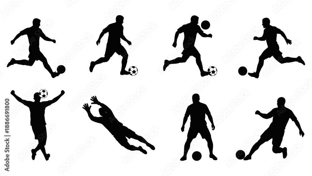 Obraz premium Three glowing soccer balls flying in dark space vector illustration, dynamic sports motion flat design