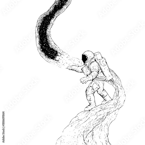 Astronaut Releasing Smoke on Cliff Edge