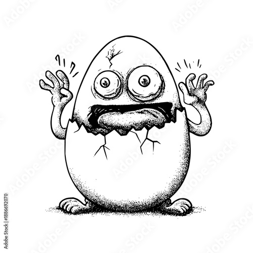 Cracked Egg Character with Shocked Expression
