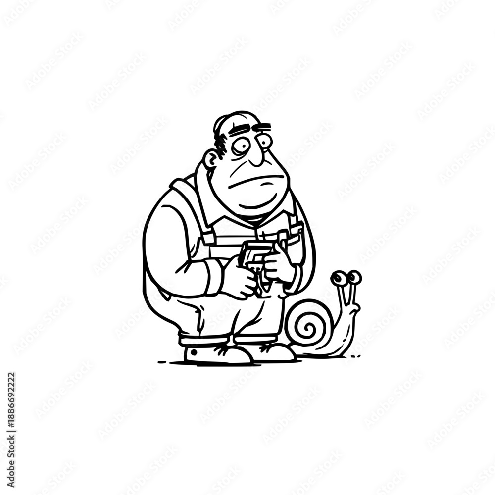 Obraz premium Sad Man Holding Snail in Garden