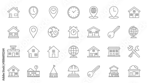 Real estate location and housing icons set vector illustration flat design for maps and navigation