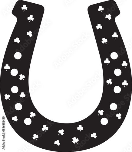 Horseshoe with shamrocks and circles vector illustration lucky charm symbol