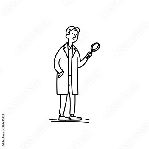 Scientist Examining with Magnifying Glass in Lab Coat