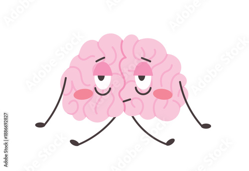 Tired brain character. Funny emotional mascot sitting without energy. Emotional burnout concept. Vector illustration isolated