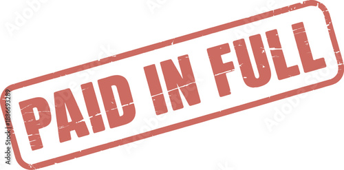 Paid in full stamp, vintage old red color, textured frame, retro design element, business approval mark, financial documents, invoice validation, classic rubber stamp illustration