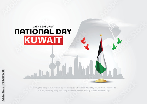 25th February celebrating 65th kuwait national day. Creative vector illustration design.