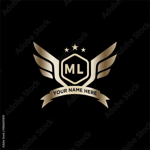 ML Initials Eagle Logo Icon Education Stock Vector