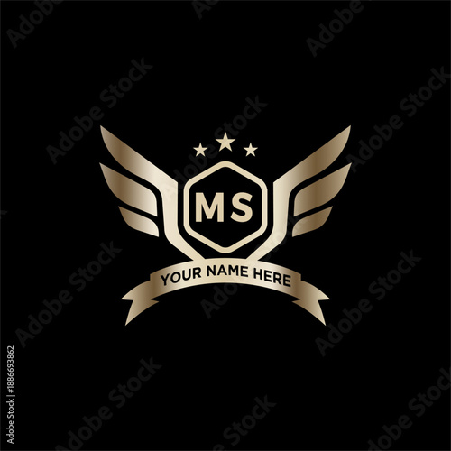 MS Initials Eagle Logo Icon Education Stock Vector