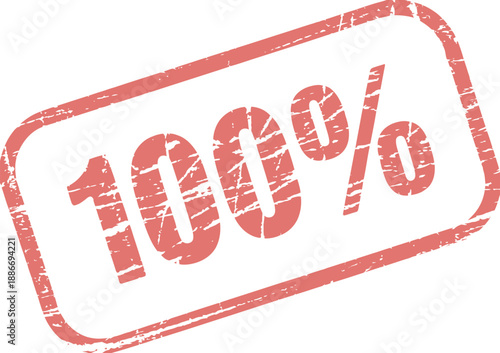 100 percent red stamp, 100% approval seal, vintage textured rubber mark, business document validation, retro design, official stamp illustration, invoice, certificate, financial approval concept