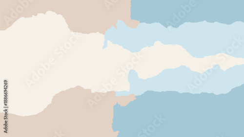 Abstract beige and blue cloud shapes in soft pastel colors on white background