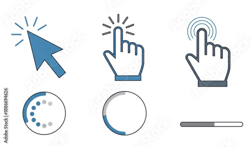 Pointer click and cursor interaction icons flat vector set