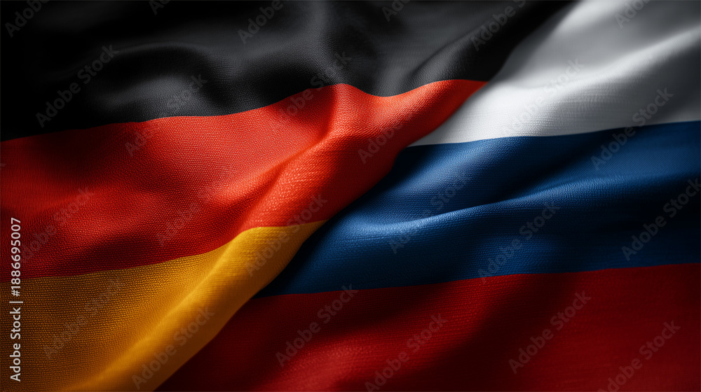 Obraz premium german and russian flag waving next to each other. german russian friendship relations agreement trade deal diplomacy partnership shared history