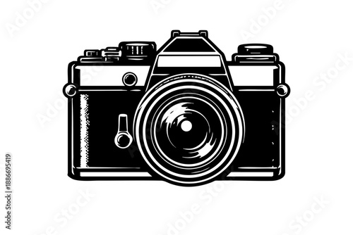 Vintage film camera with classic boxy shape, bold silhouette