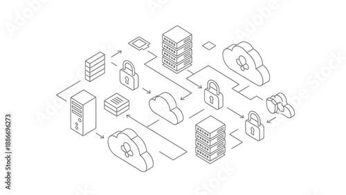 Secure data network connections with cloud servers and locks