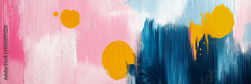 Vibrant Abstract Painting with Dynamic Pink, Cerulean Blue, and Luminous Yellow Hues, Textured Canvas Art Featuring Bold Brushstrokes and Playful Splatters, Contemporary Decor