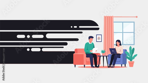 Two individuals work collaboratively from home, surrounded by indoor plants