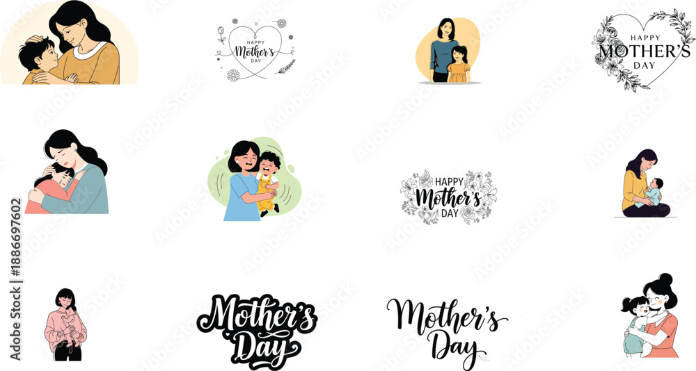 Fototapeta premium Mother's day illustrations and quotes