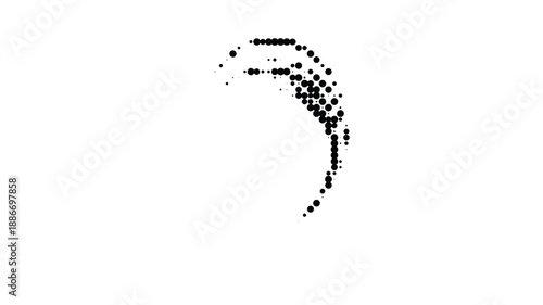 Black crescent shape made of small dots on for art