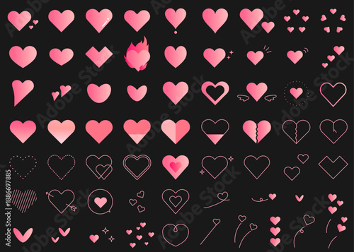 色々な形のハートのアイコンイラストセット