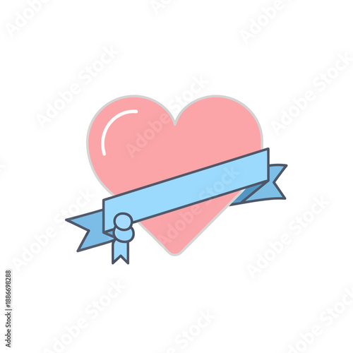 Pink Heart with Blue Ribbon Icon.