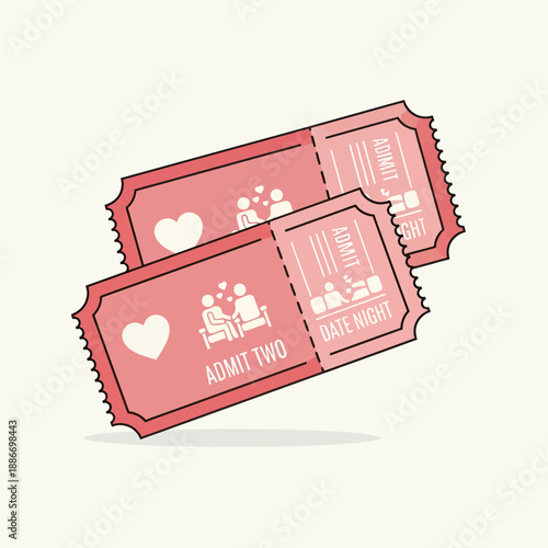 Two Red Movie Tickets with Heart Symbol.