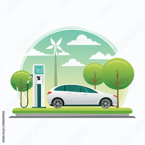Sustainable EV Charging and Clean Energy Transportation Vector Icon. Green Mobility and Zero Emission Charging Station Graphics
