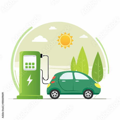 Sustainable EV Charging and Clean Energy Transportation Vector Icon. Green Mobility and Zero Emission Charging Station Graphics