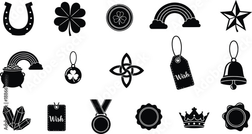 Collection of 15 various black silhouette icons