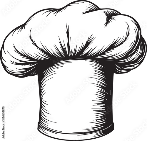 An elegant and detailed illustration of a traditional chef's hat, this image captures the essence of culinary professionalism and skill. The design showcases the hat's structure and form.