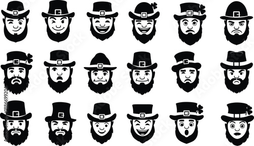 Collection of 16 unique cartoon bearded men in top hats