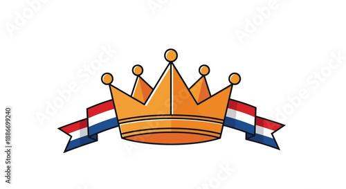 Golden crown with red, white, and blue striped banner, symbolizing royalty and national pride.