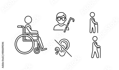 Accessible people disability outline icons vector