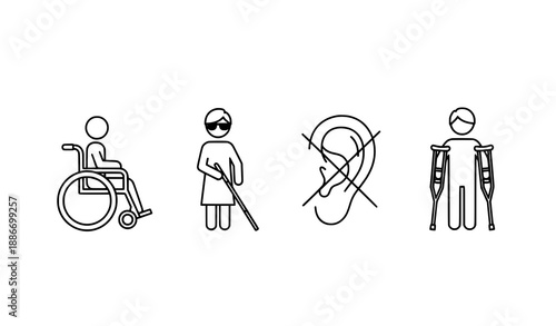 Disabled people accessibility line icon set vector