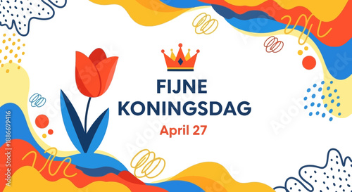 Vibrant Vector Illustration Celebrating Kingsday with Tulip and Crown on April 27