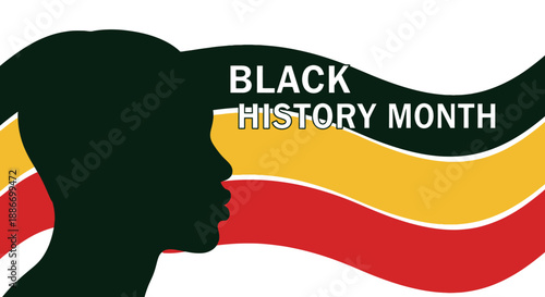 Black History Month Silhouette with Waving Pan-African Flag Colors Background