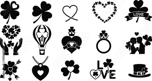 Collection of st patrick's day and love themed black icons