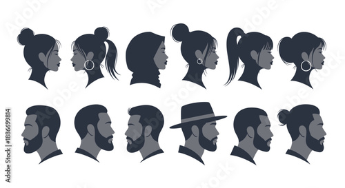 Diverse Silhouette Profiles of Men and Women, Representing Ethnicity and Style