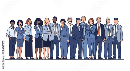 Diverse Group of Professionals in Business Attire Standing Together Confidently