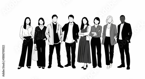 Diverse Group of Business People Standing Together in a, Professional Attire