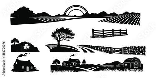 Rural landscape silhouettes