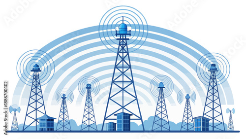 Cellular Communication Towers Broadcasting Signals Across the Sky