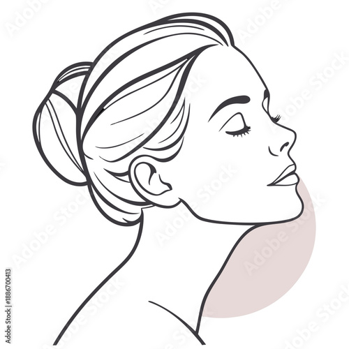 Minimalist line art illustration of a beautiful woman profile with closed eyes