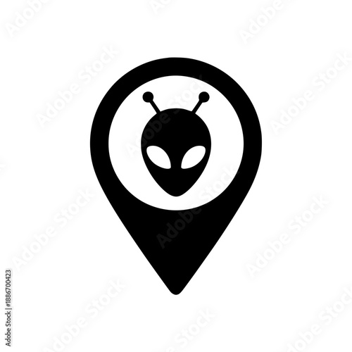 Silhouette of a black map pin icon with a white cutout on a transparent background, representing a location marker in a flat design style
