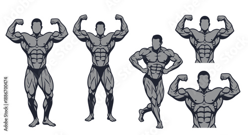 Bodybuilder Poses Collection: Muscular Men Flexing in Classic Poses