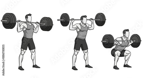 Man Performing Barbell Front Squat Exercise for Strength Training and Fitness