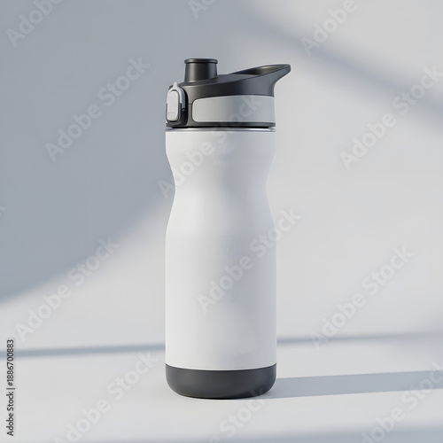 White Sports Water Bottle with Flip Lid for Fitness and Hydration Mockup.